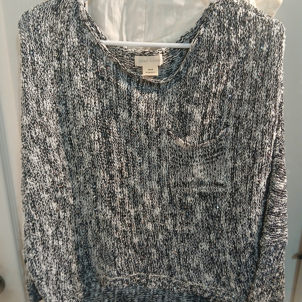 Lush Marled Black and White Scoopneck Pullover